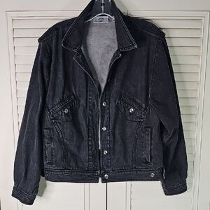 Jean Jacket By Evan Picone Sport Black With Silver Hardware Cotton Size Large